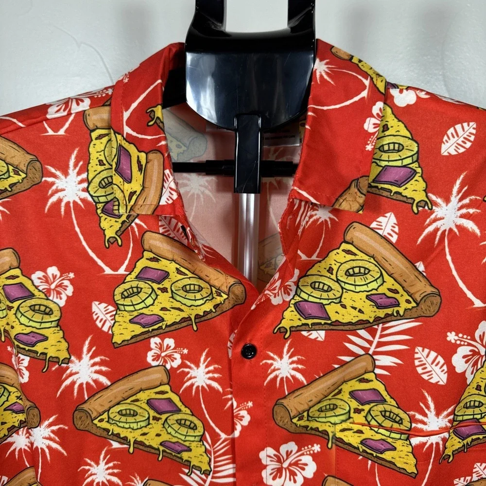 Funny Guy FG Floral Hawaiian Pizza Red Collared Button Down‎ Shirt Men's XL - Picture 4 of 7